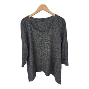 Eileen Fisher Organic Cotton Wool Blend Sweater Sz L Women Gray Asymmetrical Hem